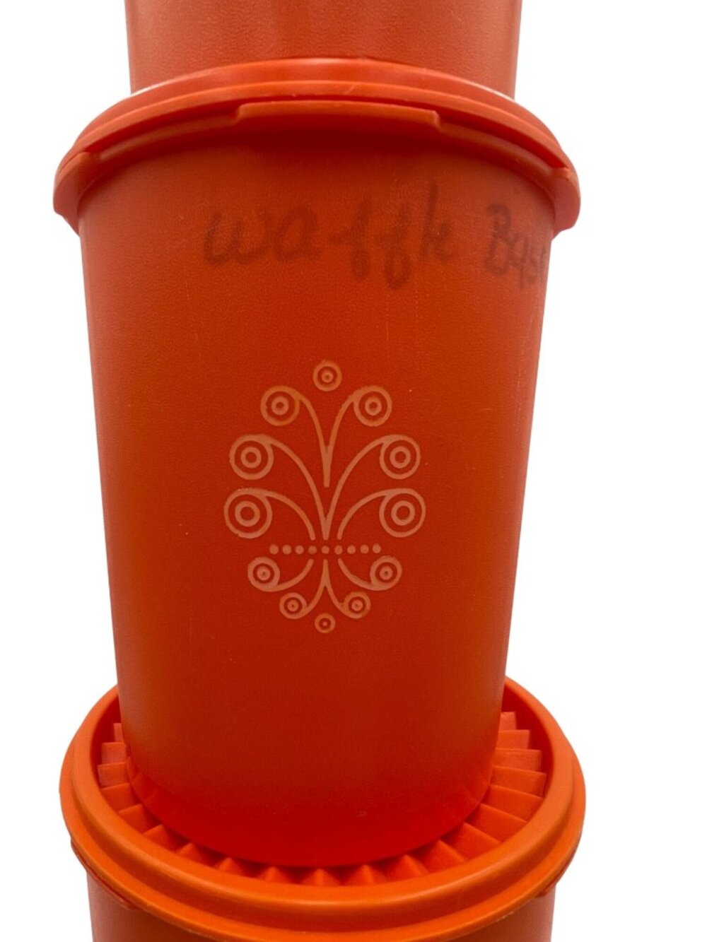 Vintage Tupperware Orange Canisters Lids Set Of 3 Nesting Floral Design Kitchen - Picture 2 of 9